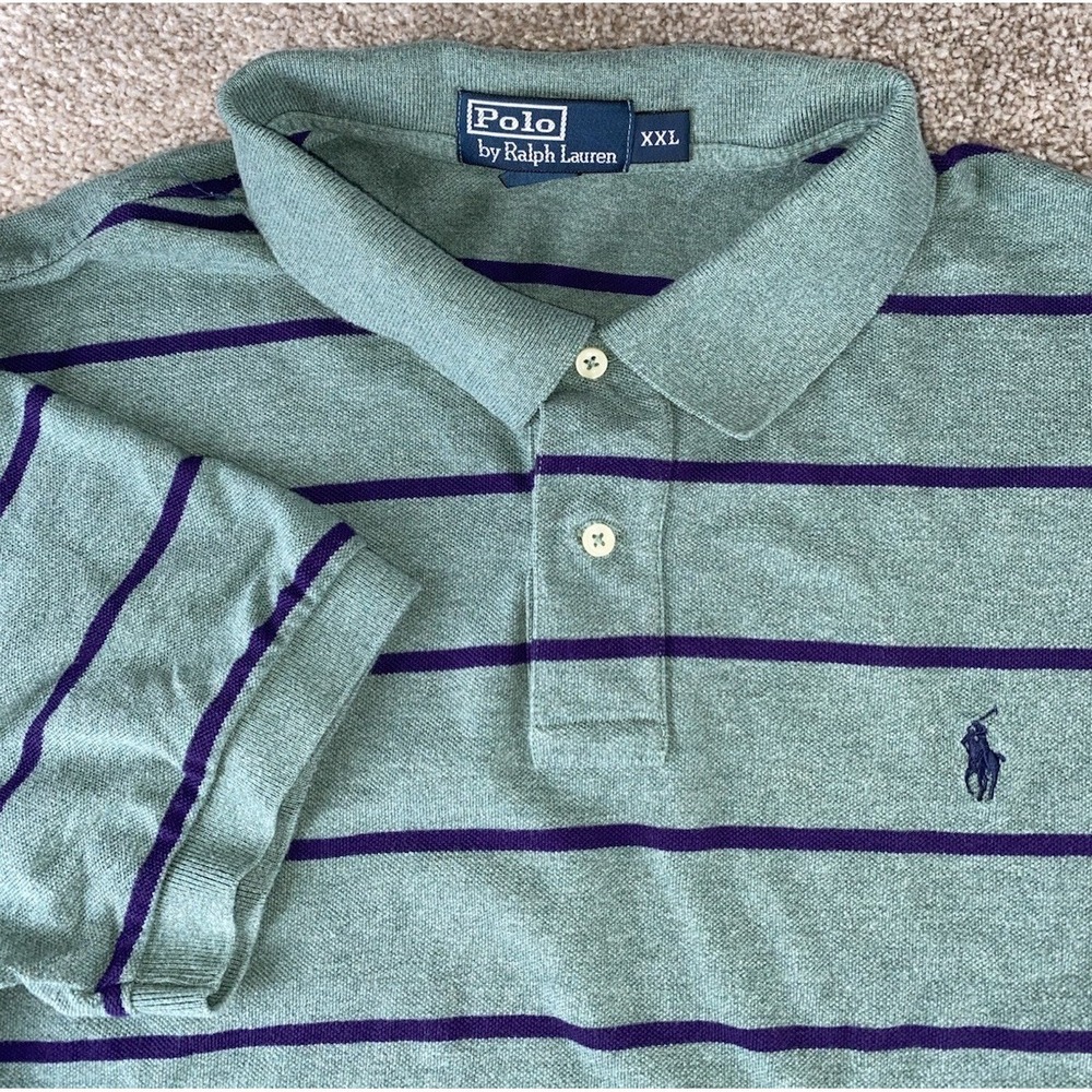 Polo Ralph Lauren Green/Purple Striped Polo Mens XXL Blue Pony Cotton Preppy